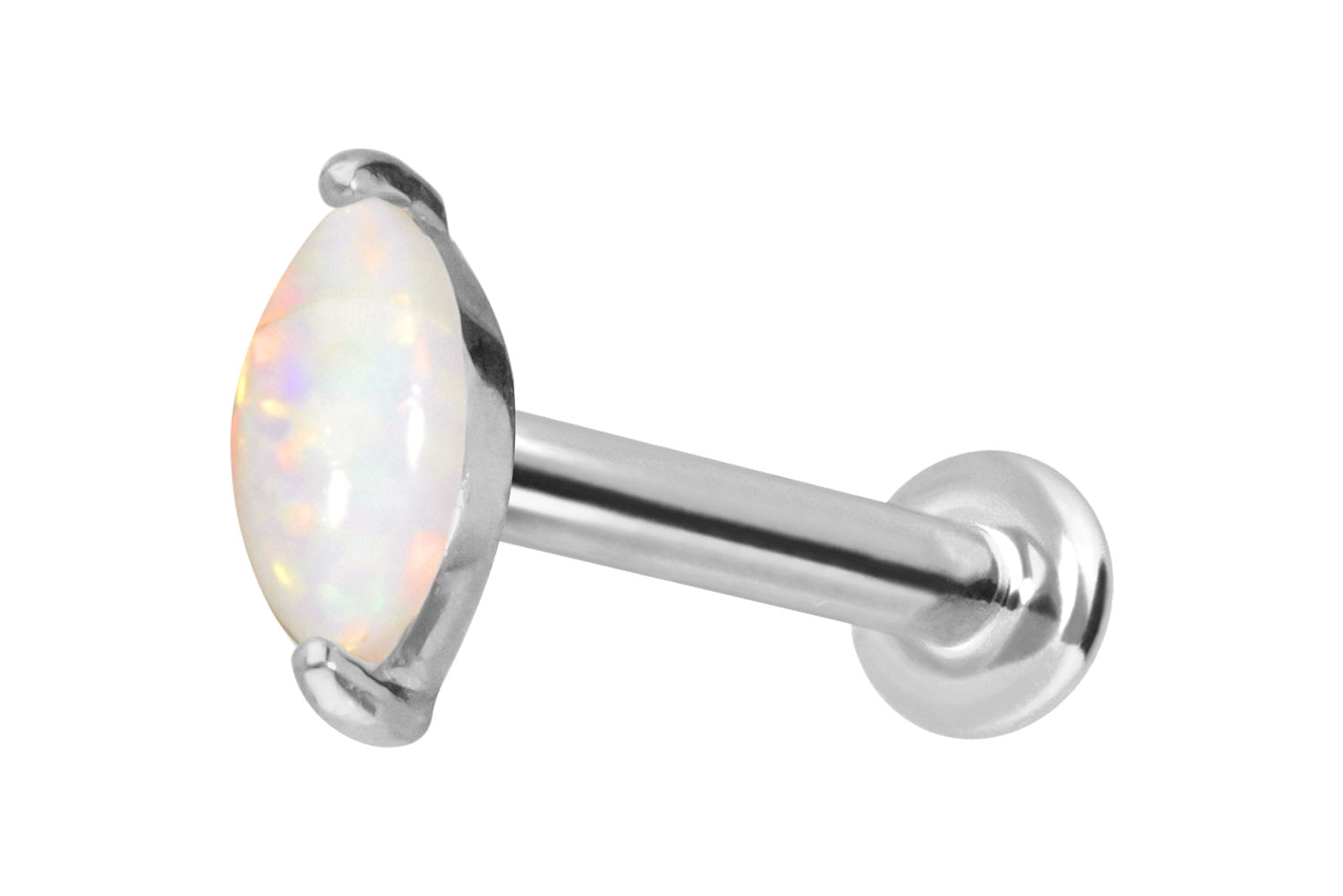 14 Karat Gold Labret Piercing mit Innengewinde OVALER SYNTHETISCHER OPAL